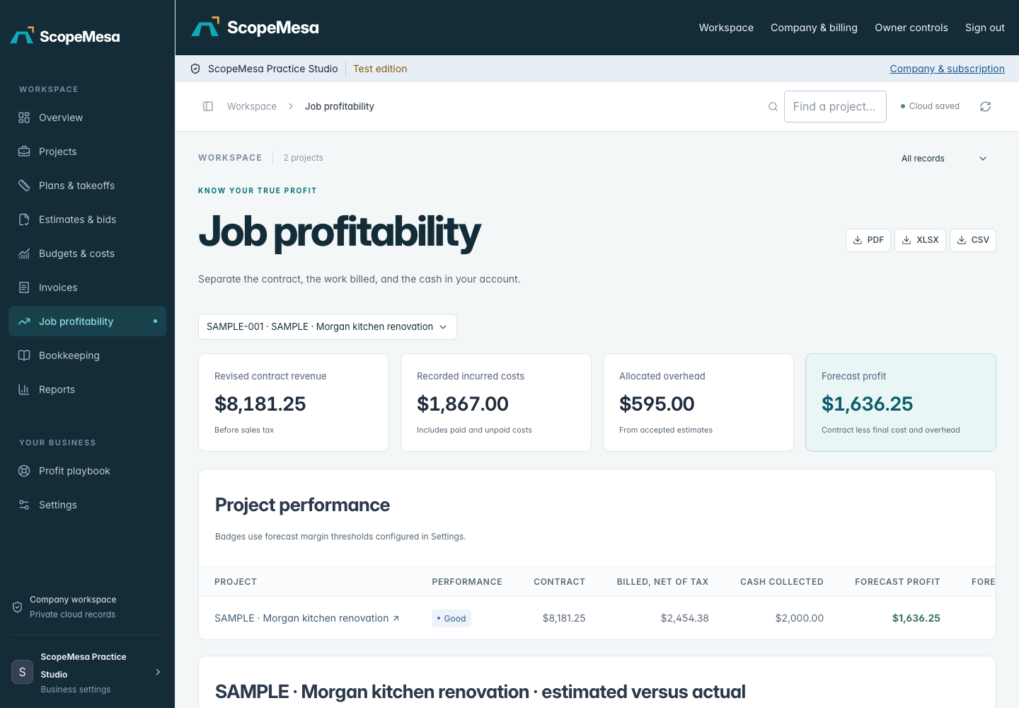 See the job result in ScopeMesa, using a practice project